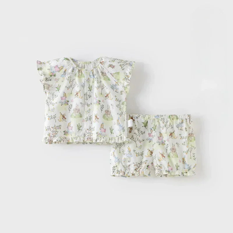 Cotton Short-Sleeve Top & Pants Set - Spring Branches - Organic Cotton Clubs