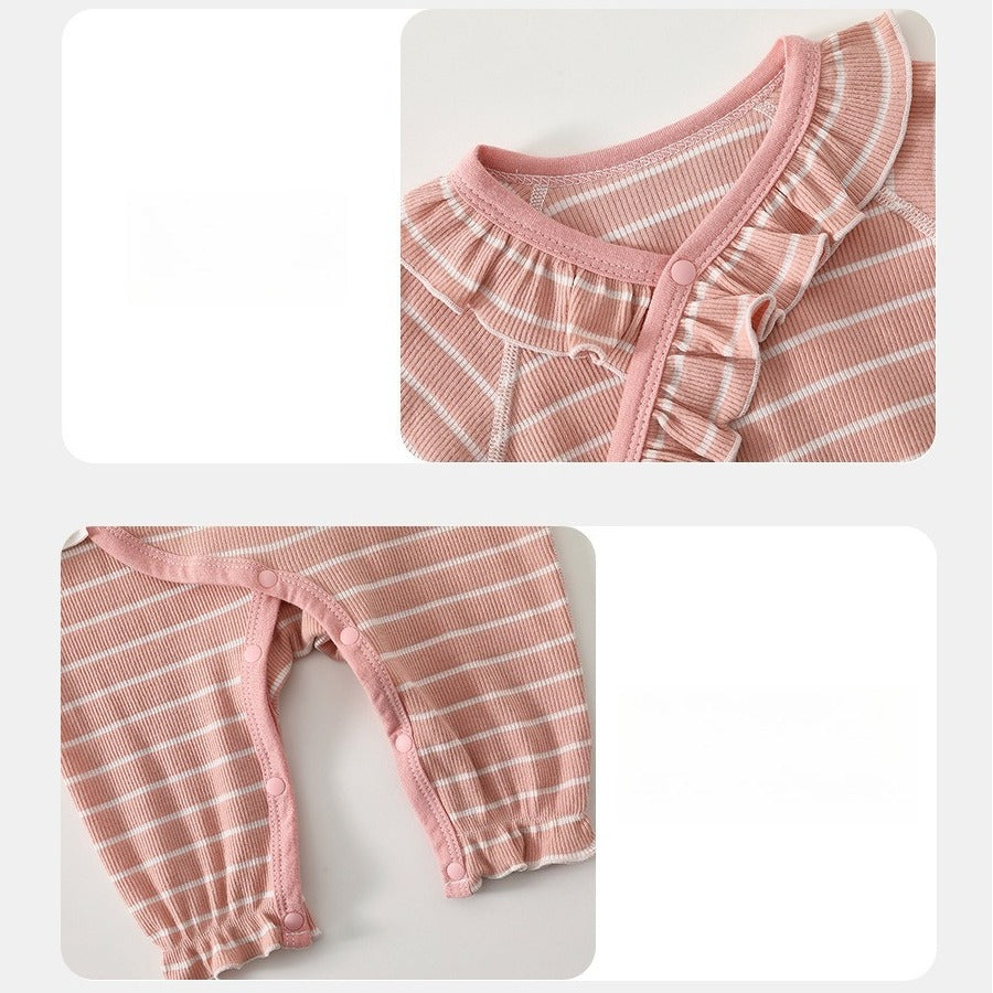 100% Cotton Long-Sleeve Kimono Romper - Brown