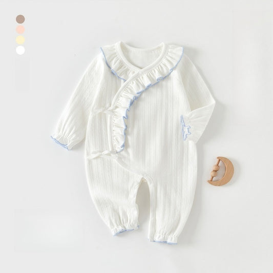 100% Cotton Long-Sleeve Kimono Romper - White