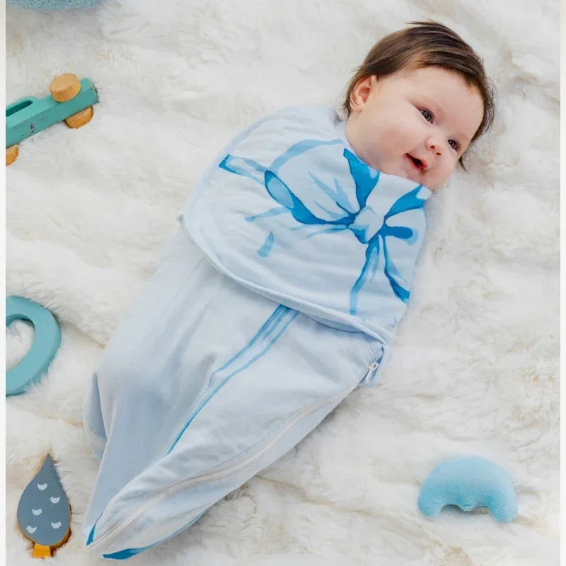 Organic Cotton Muslin Sleep Sack - Blue Adorable Bowknot - Organic Cotton Clubs