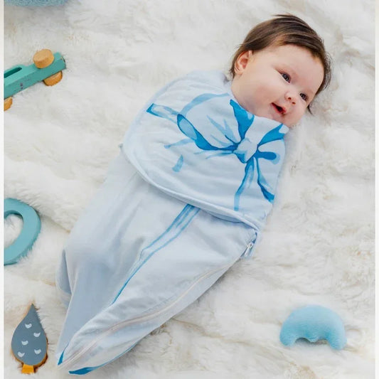 Organic Cotton Muslin Sleep Sack - Blue Adorable Bowknot - Organic Cotton Clubs