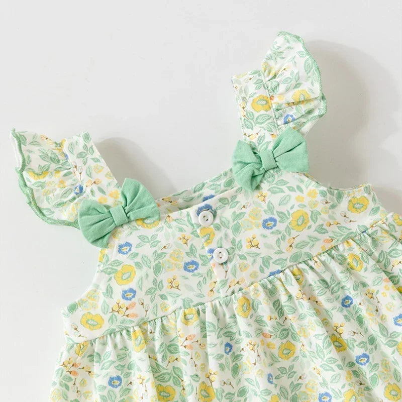 100% Cotton Flutter-Sleeve Dress - Colorful Spring - Organic Cotton Clubs