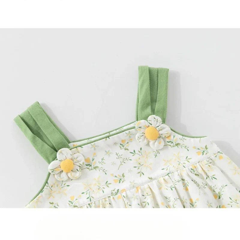 100% Cotton Flutter-Sleeve Dress - Yellow Flower Garden - Organic Cotton Clubs
