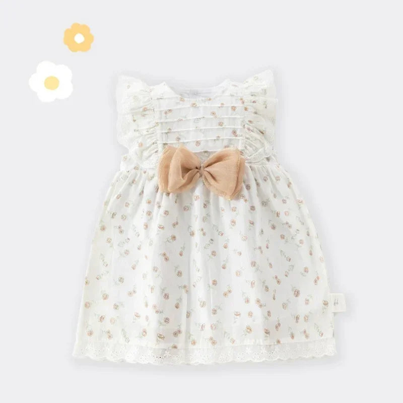 100% Cotton Flutter-Sleeve Princess Dress - Floral Garden & Bowknot - Organic Cotton Clubs