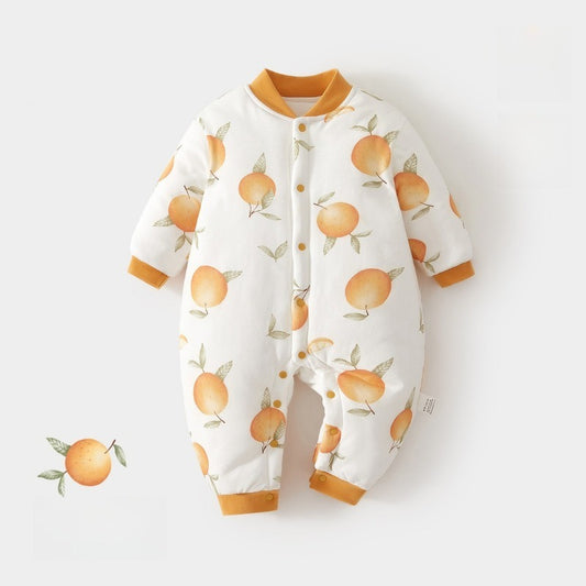 100% Cotton Quilted Long Sleeve Snap-Up Romper - Orange