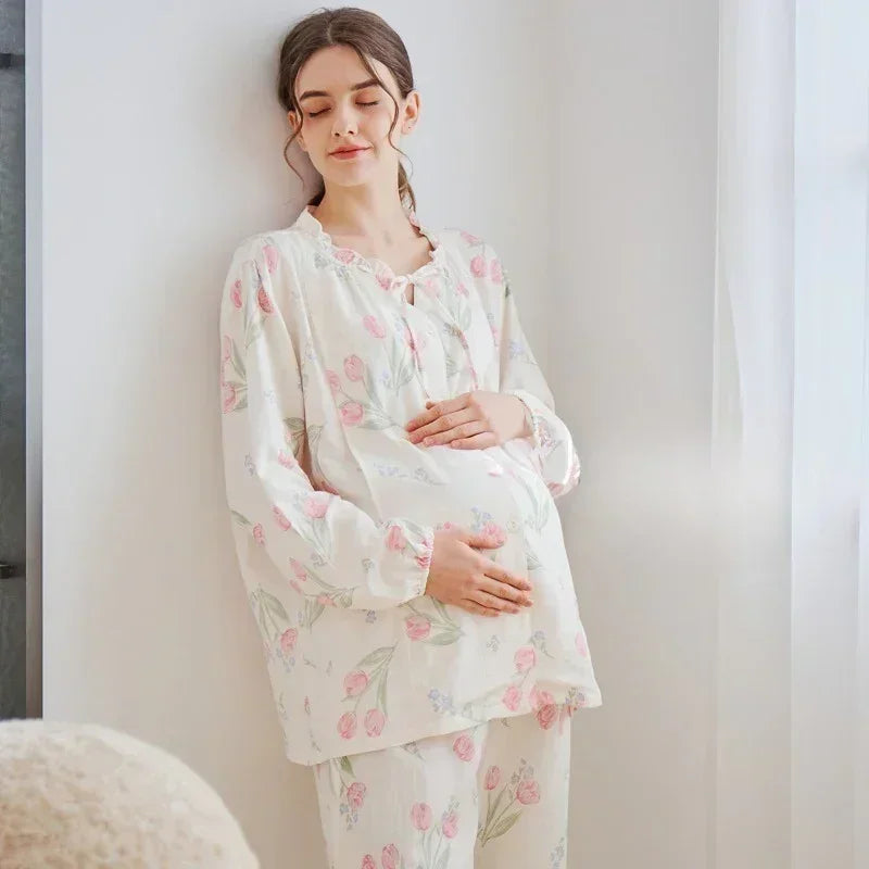 Organic Cotton Muslin Button-Up Maternity & Nursing Pajama - Morning Glory - Organic Cotton Clubs