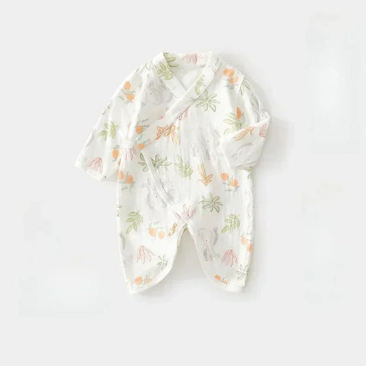 Cotton & Bamboo Muslin Long Sleeve Romper - Elephant