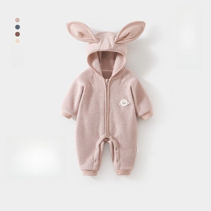 Quilted Microfleece Zip-up Hooded Romper - Beige Sheep