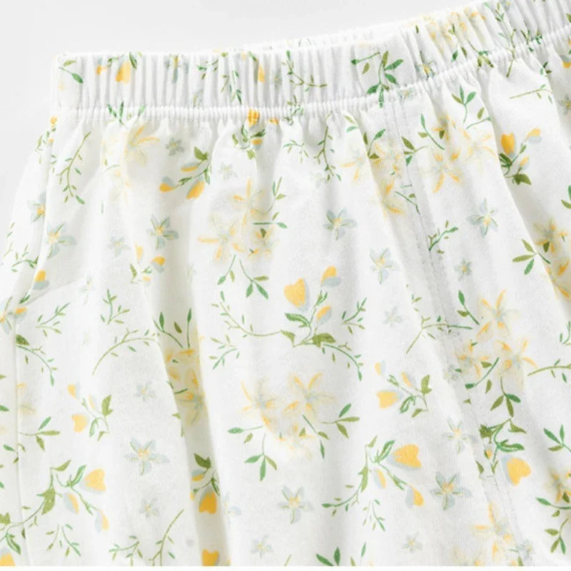 100% Cotton Spaghetti Strap Top & Pants Set - Yellow Spring Floral - Organic Cotton Clubs