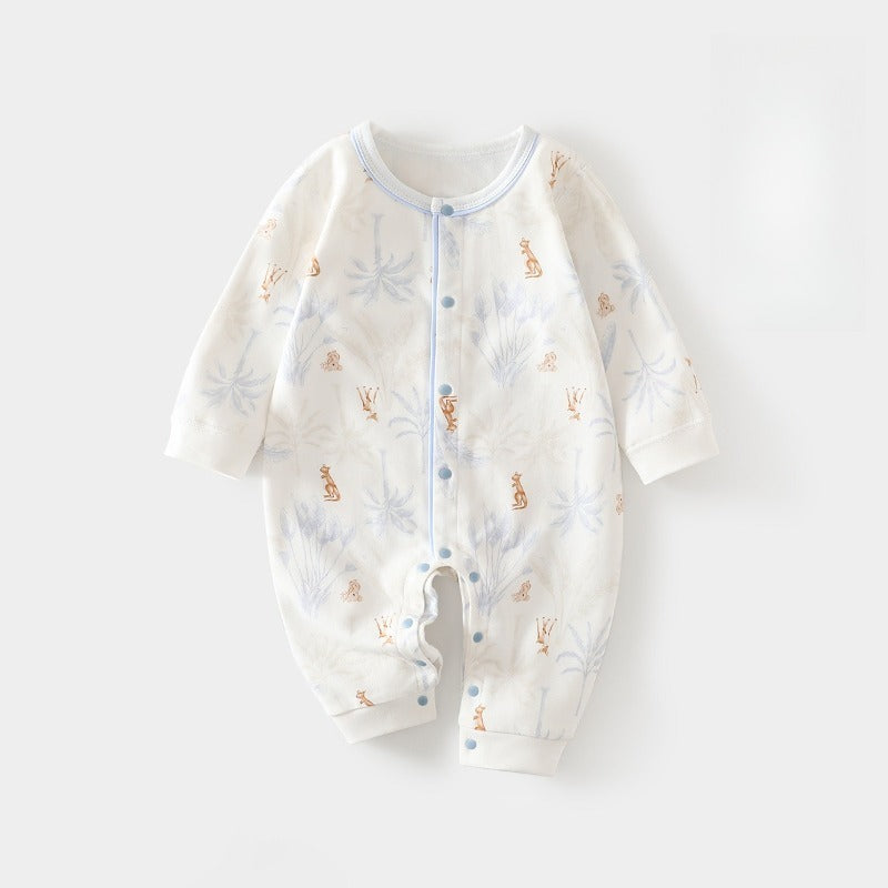100% Cotton Snap-up Long-Sleeve Romper - Green Tree