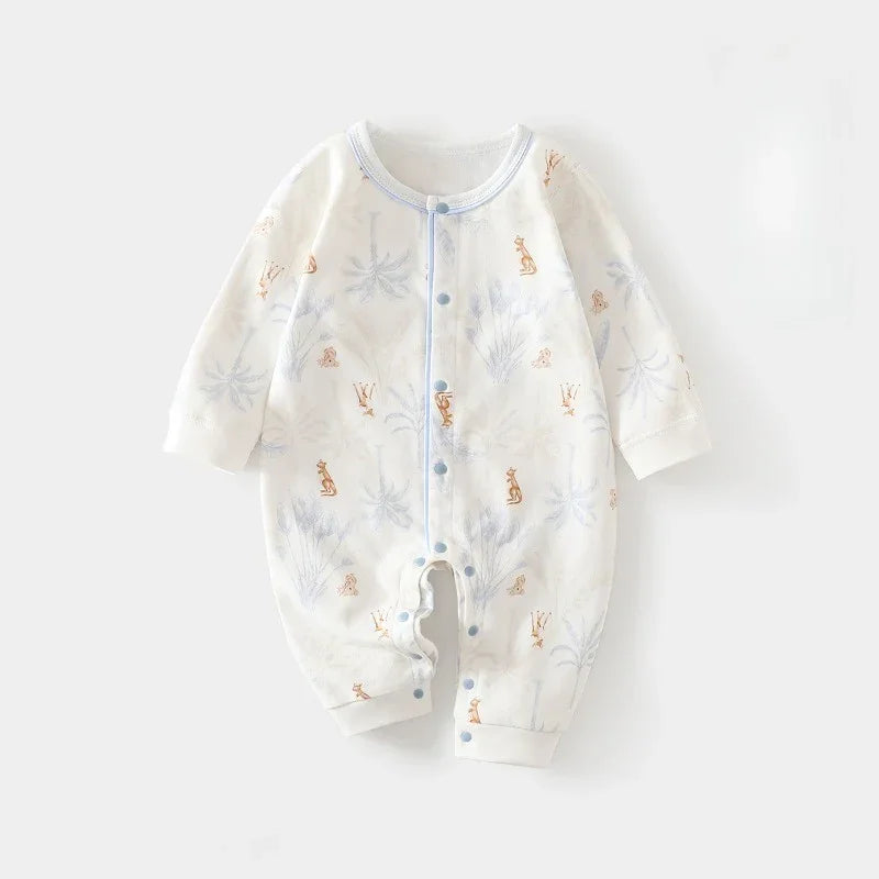 100% Cotton Long Sleeve Snap-Up Romper - Blue Tree