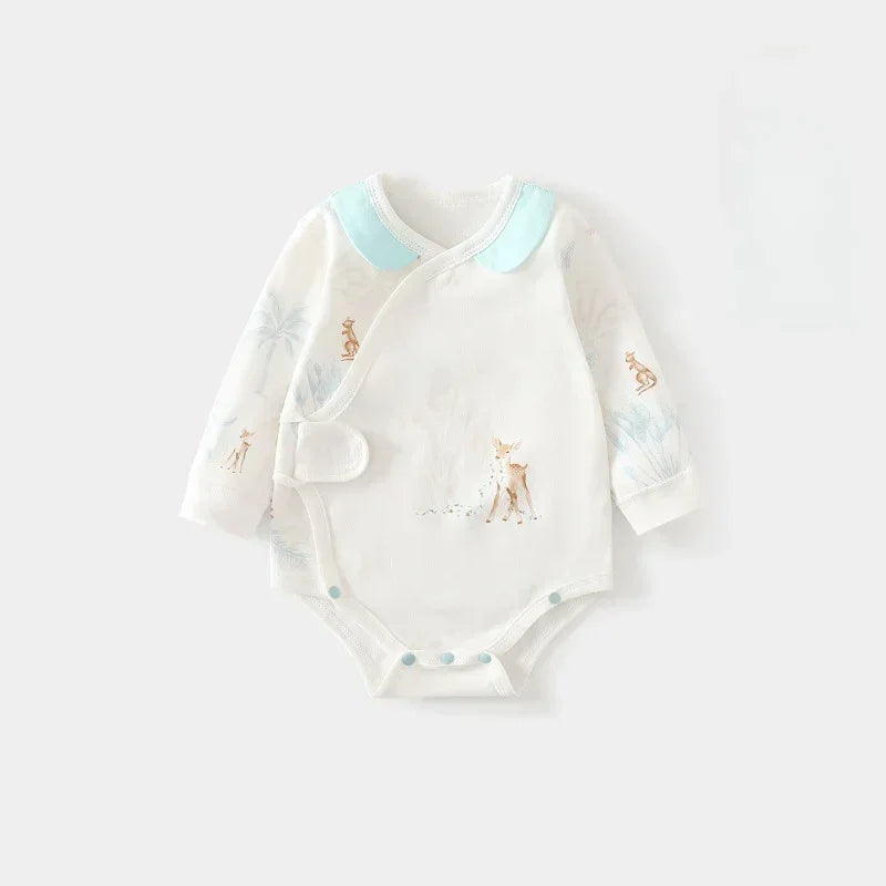 100% Cotton Long Sleeve Side-Snap Bodysuit - Blue Deer
