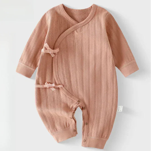 100% Cotton Long Sleeve Kimono Romper - Brown - Organic Cotton Clubs