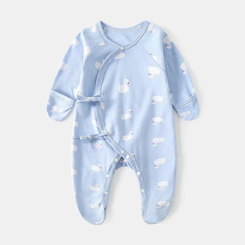 100% Cotton Footed Onesie with Mittens - Pink Swan - Organic Cotton Clubs