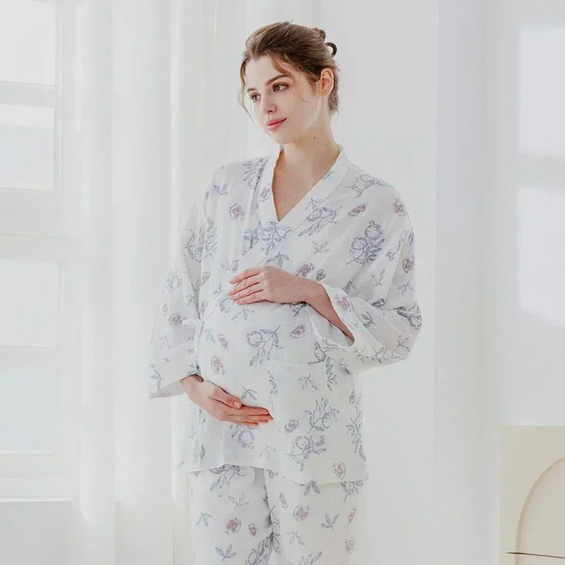 Organic Cotton Muslin Wrap Maternity Pajama Set- Fish - Organic Cotton Clubs