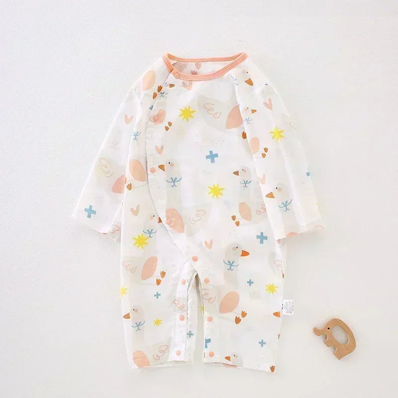 Cotton & Bamboo Muslin Long Sleeve Romper - Cute Whale - Organic Cotton Clubs