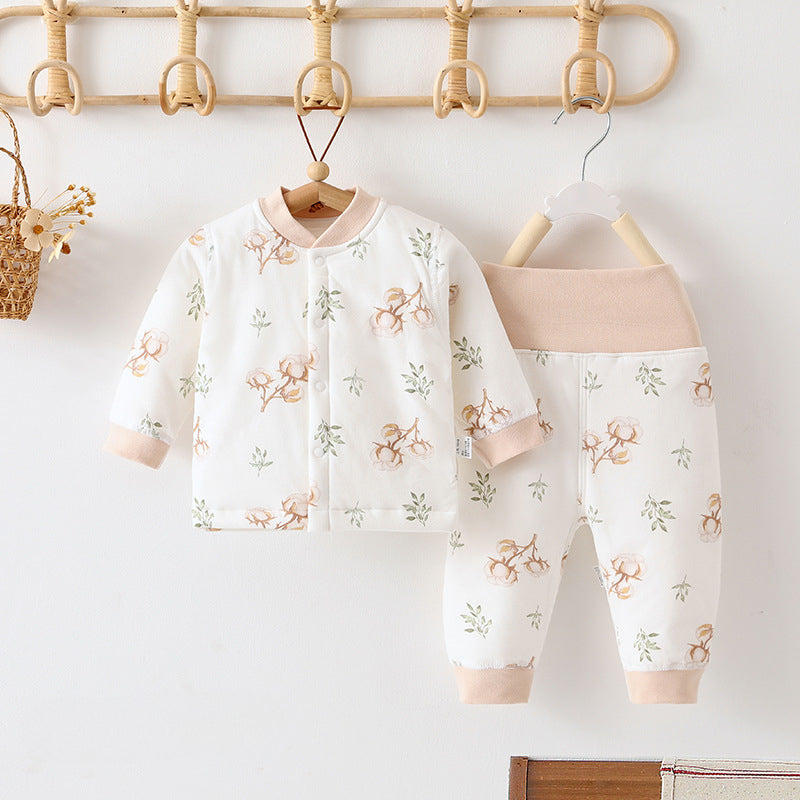 100% Cotton Long Sleeve Quilted Top & Pants Set- Cotton Flowers - Organic Cotton Clubs