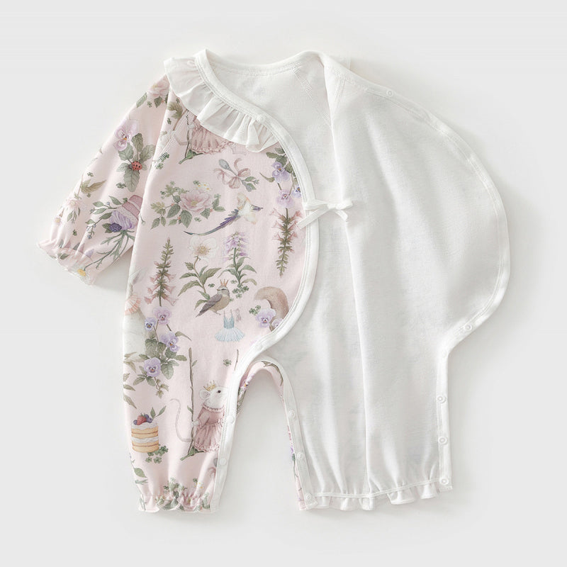 100% Cotton Long Sleeve Kimono Romper - Fruits & Leaves - Organic Cotton Clubs