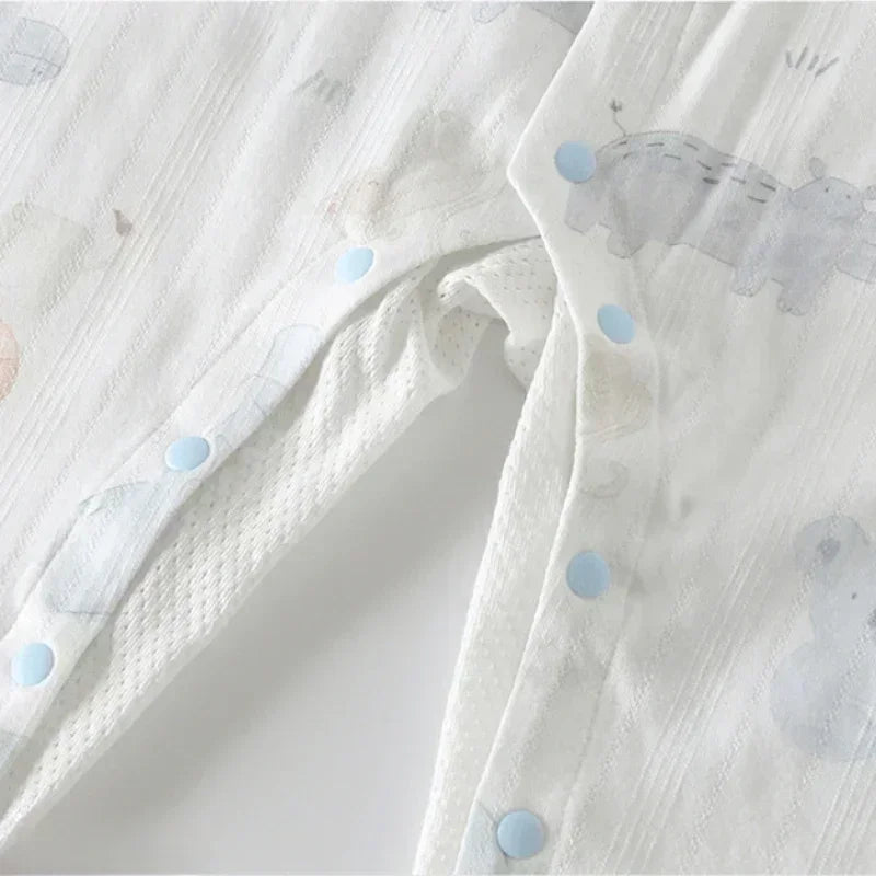 100% Cotton Long Sleeve Snap-Up Romper - Elephant & Flowers - Organic Cotton Clubs