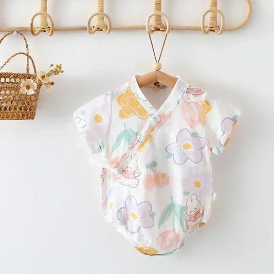Cotton & Bamboo Muslin Short Sleeve Bodysuit - Green Leaves - Organic Cotton Clubs