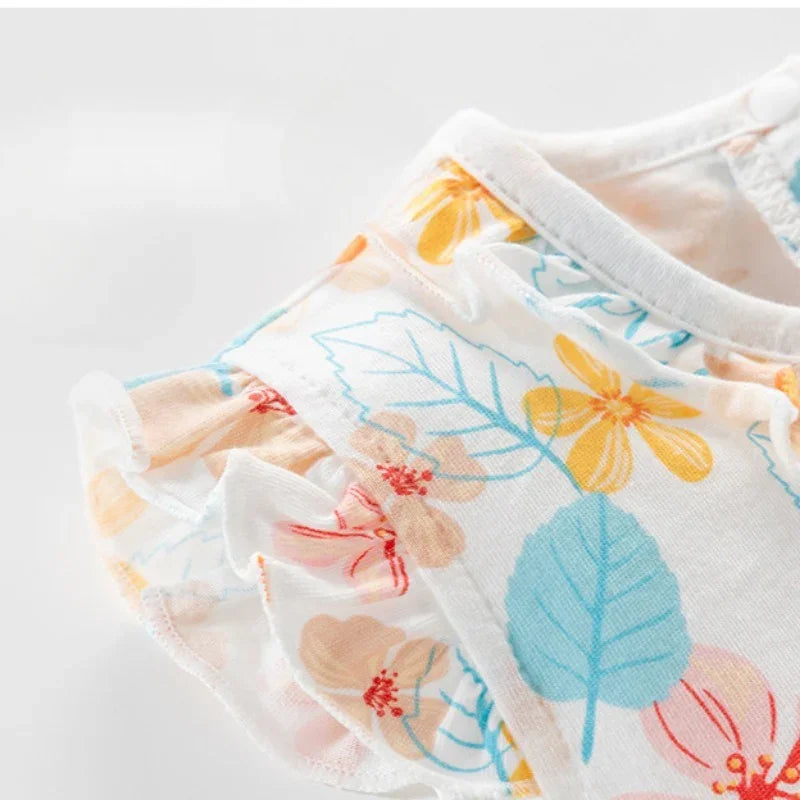 100% Cotton Flutter-Sleeve Dress - Tropical Flowers - Organic Cotton Clubs