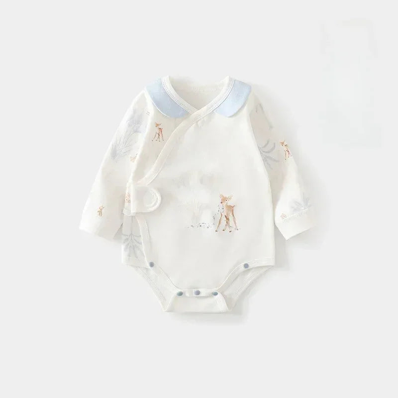 100% Cotton Long Sleeve Side-Snap Bodysuit - Blue Deer