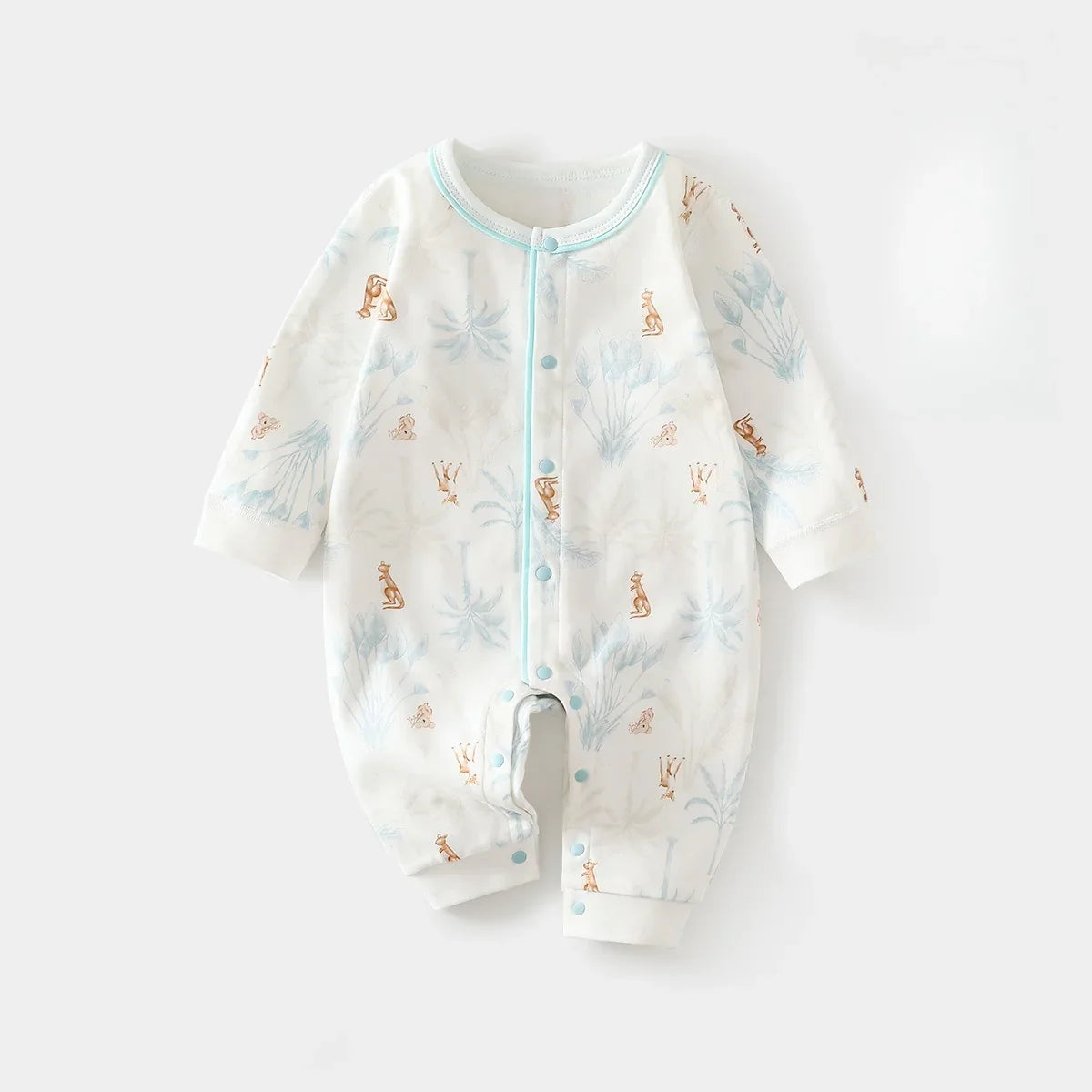 100% Cotton Long Sleeve Snap-Up Romper - Blue Tree