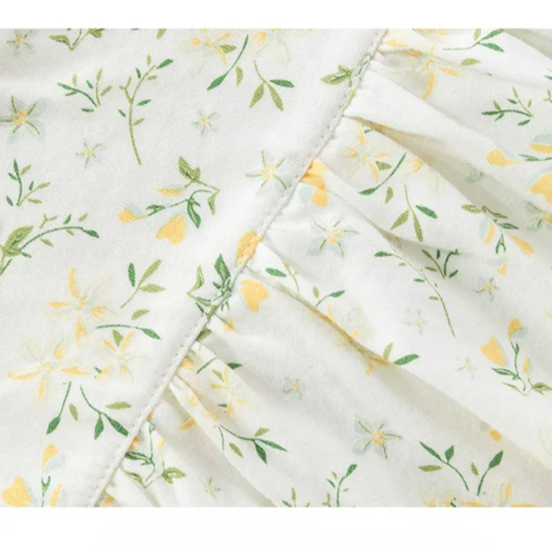 100% Cotton Flutter-Sleeve Dress - Yellow Spring Floral - Organic Cotton Clubs