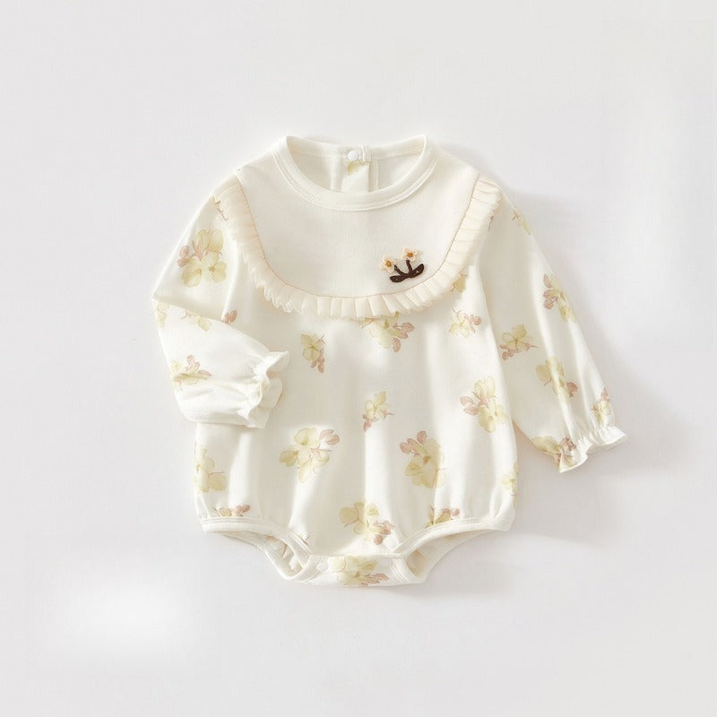100% Cotton Long Sleeve Pullover Bodysuit - Pigeon with Flower