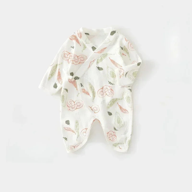 Cotton & Bamboo Muslin Long Sleeve Romper - Banana