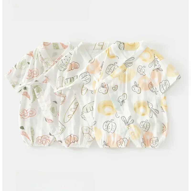 Cotton & Bamboo Muslin Short Sleeve Kimono Romper - Banana - Organic Cotton Clubs