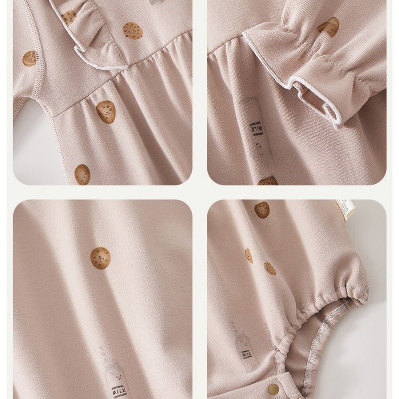 100% Cotton Long Sleeve Pullover Bodysuit - Cookie & Bowknot