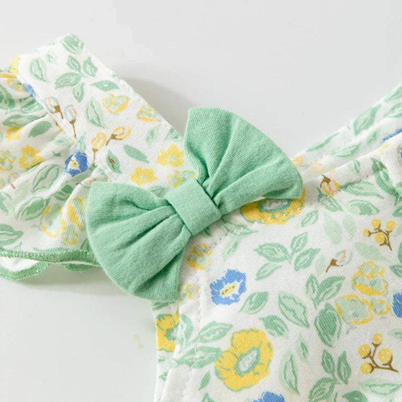 100% Cotton Flutter-Sleeve Dress - Spring Garden with Bowknot - Organic Cotton Clubs