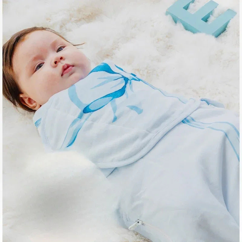 Organic Cotton Muslin Sleep Sack - Blue Adorable Bowknot - Organic Cotton Clubs