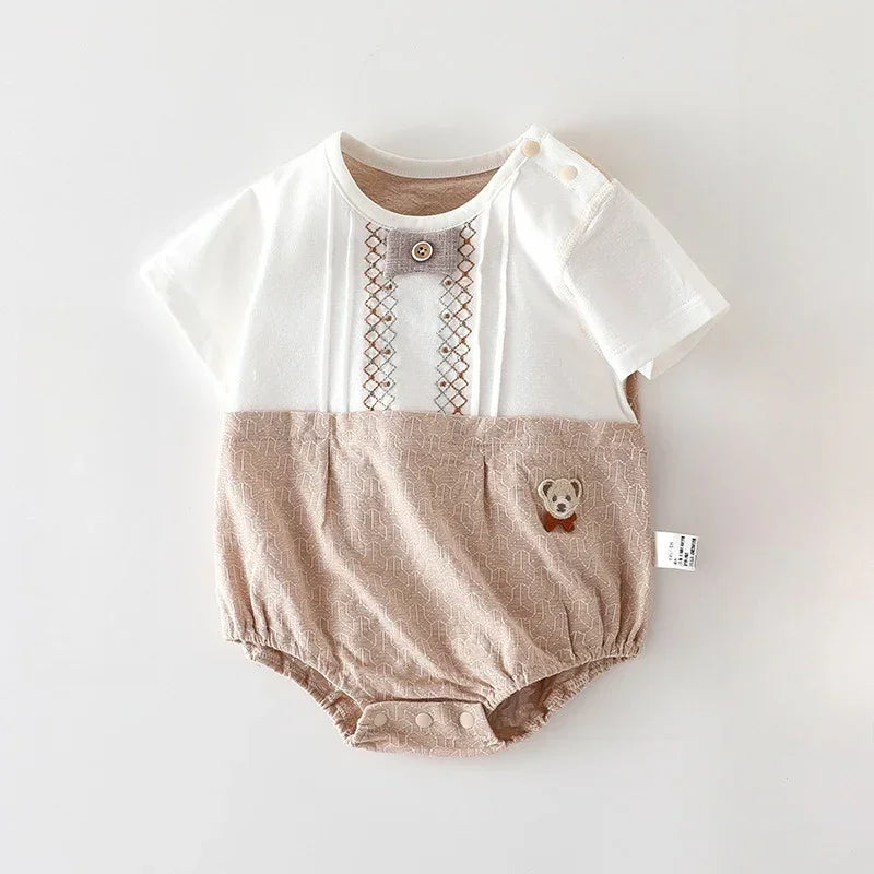 Cotton Short Sleeve Overhead Bodysuit - Brown Bear - Organic Cotton Clubs