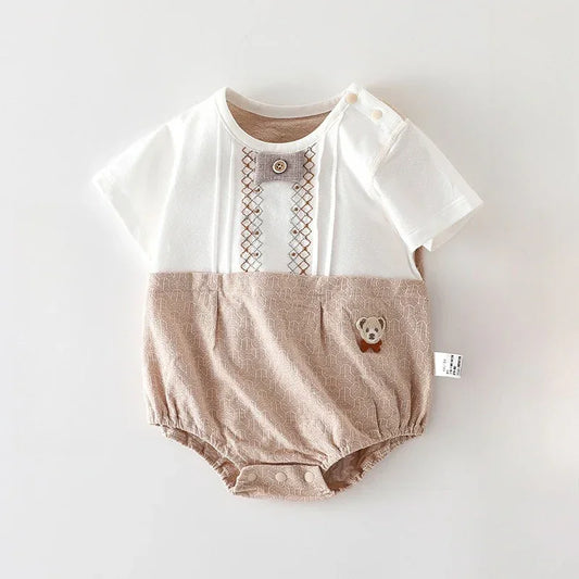 Cotton Short Sleeve Overhead Bodysuit - Brown Bear - Organic Cotton Clubs