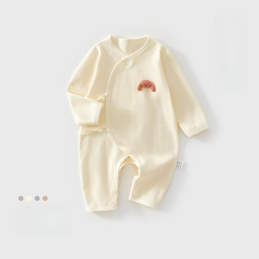 100% Cotton Long-Sleeve Kimono Romper - Yellow