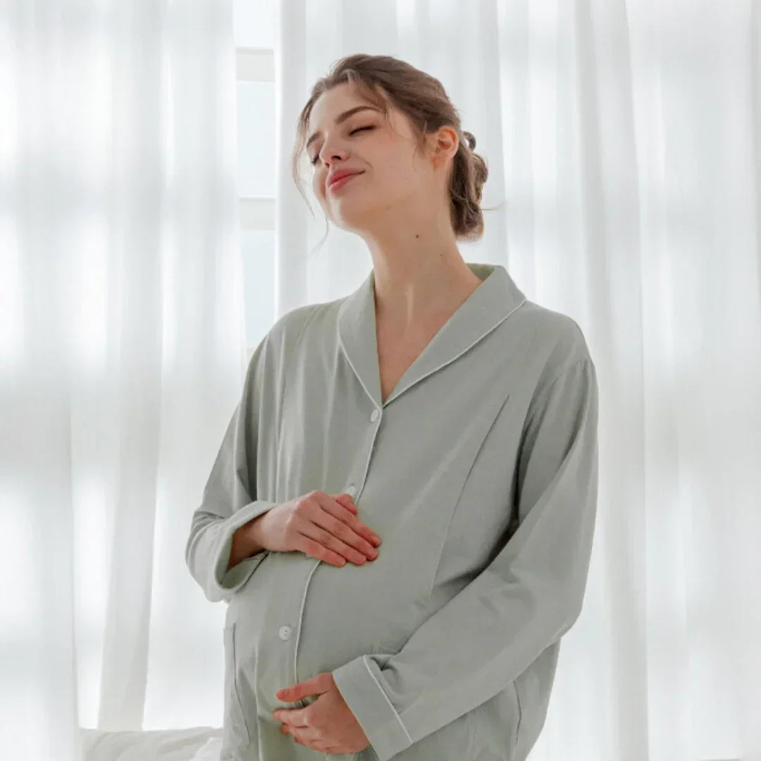 Cotton Button-Up Maternity Pajama- Green - Organic Cotton Clubs