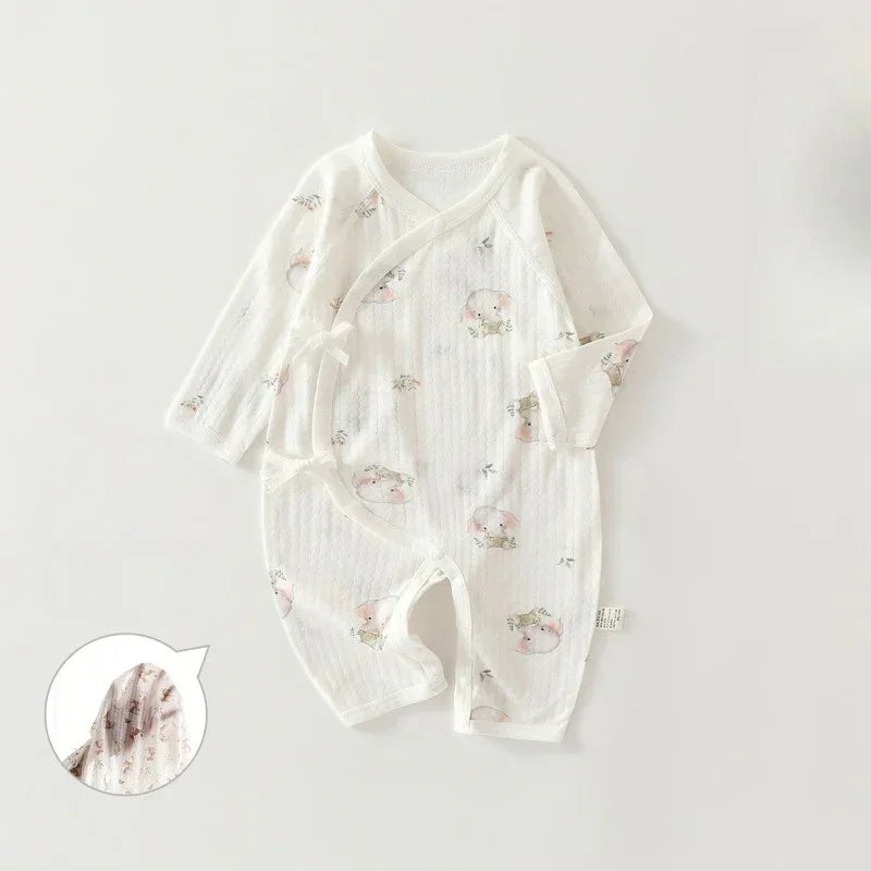 100% Cotton Long Sleeve Kimono Romper - Bunny & Blue Flowers