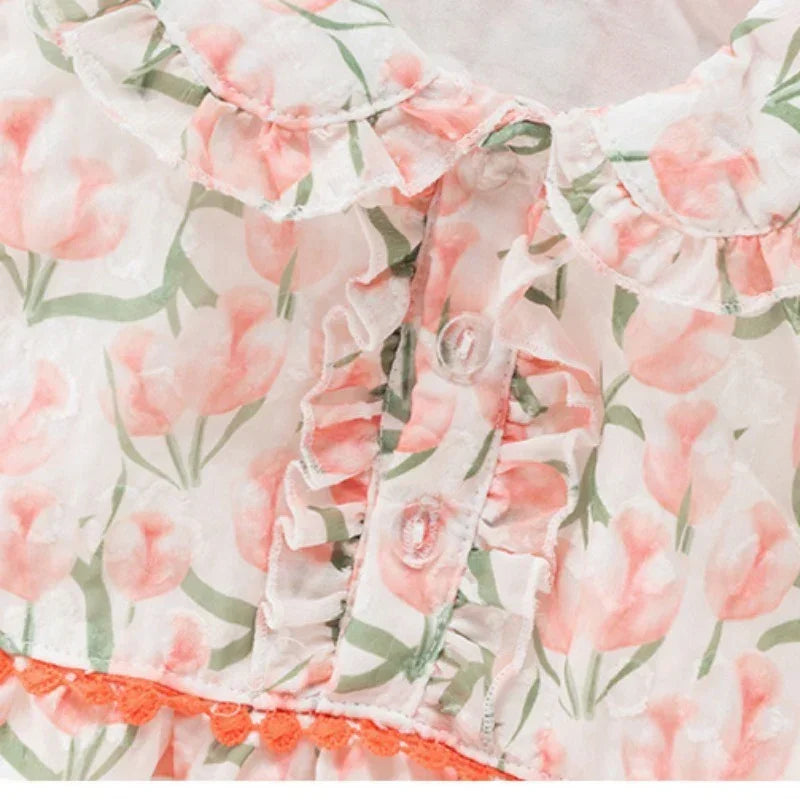 Cotton Short-Sleeve Princess Dress - Yellow Tulip - Organic Cotton Clubs