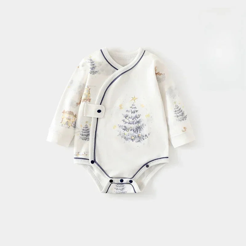 100% Cotton Long Sleeve Side-Snap Bodysuit - Blue Deer