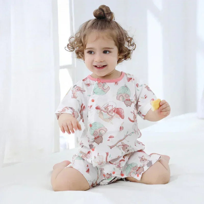 Cotton & Bamboo Muslin Short Sleeve Romper - Panda - Organic Cotton Clubs