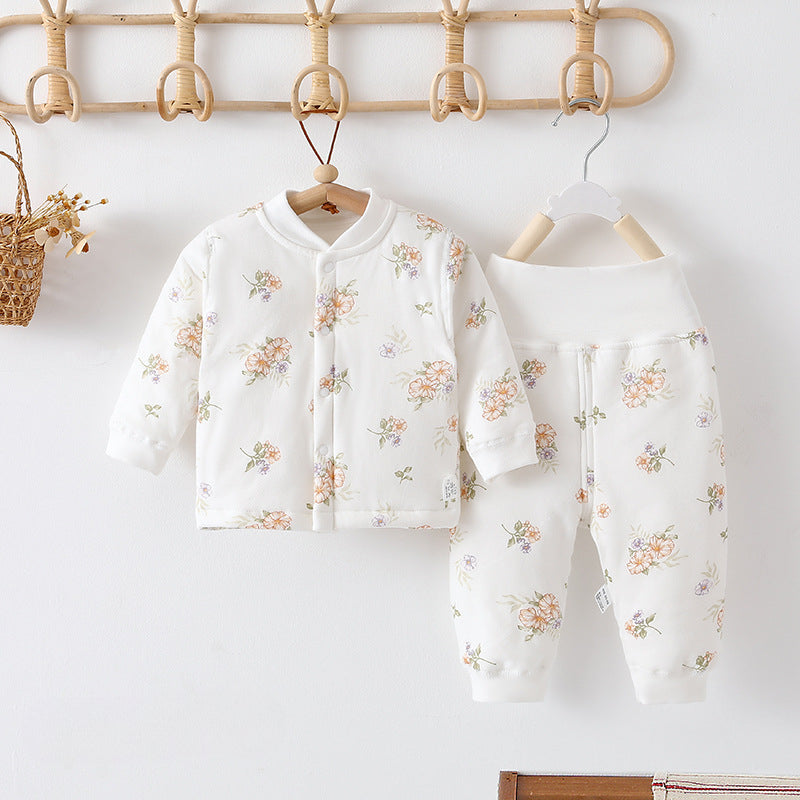 100% Cotton Long Sleeve Quilted Top & Pants Set- Cotton Flowers - Organic Cotton Clubs