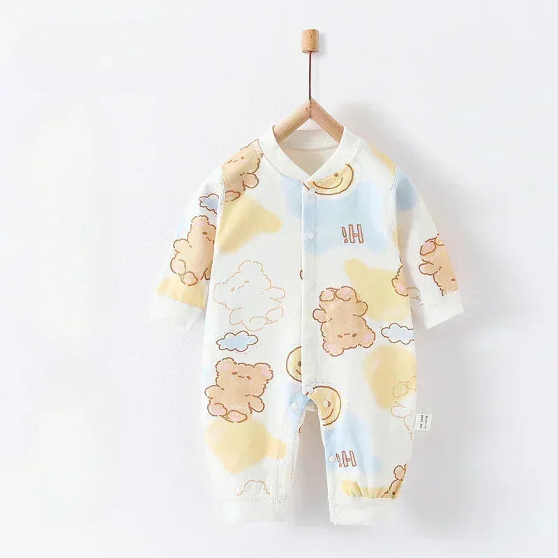 100% Cotton Snap-Up Long Sleeve Romper - Leopard - Organic Cotton Clubs