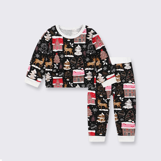 🎄Bamboo Top & Bottom Pajama Set - Snow House - Organic Cotton Clubs