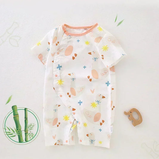 Cotton & Bamboo Muslin Short Sleeve Romper - Pear & Bunny - Organic Cotton Clubs
