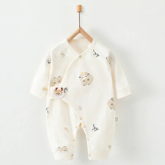 100% Cotton Long Sleeve Romper with Velcro Closure - Sheep - Organic Cotton Clubs