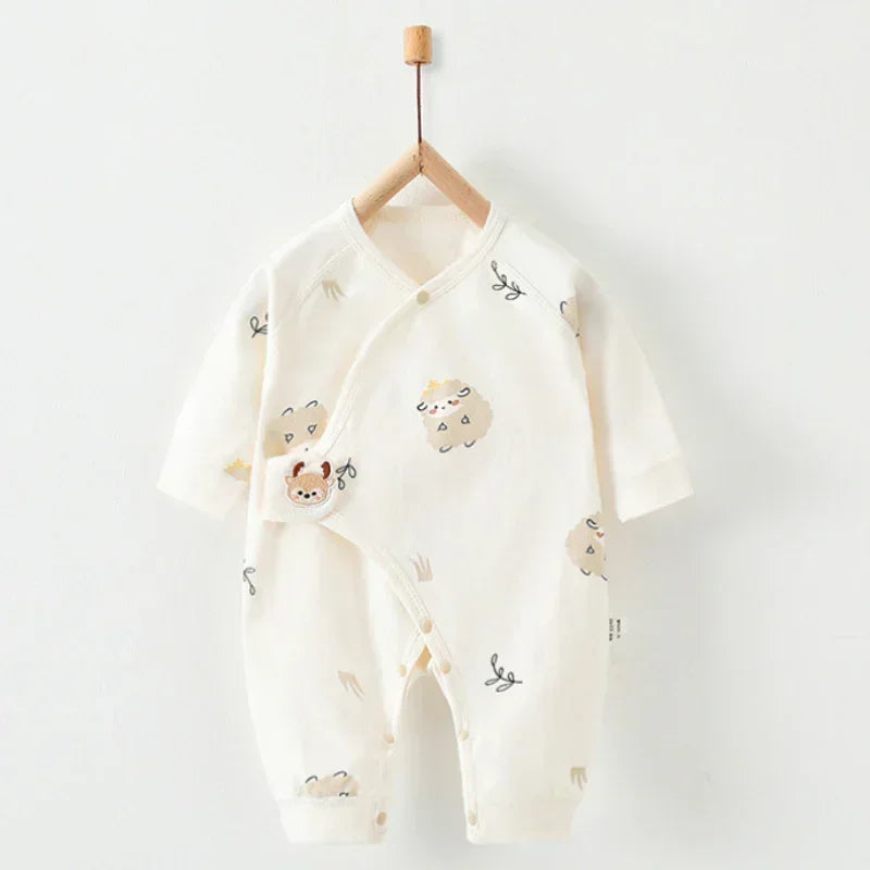 100% Cotton Long Sleeve Romper with Velcro Closure - Sheep - Organic Cotton Clubs