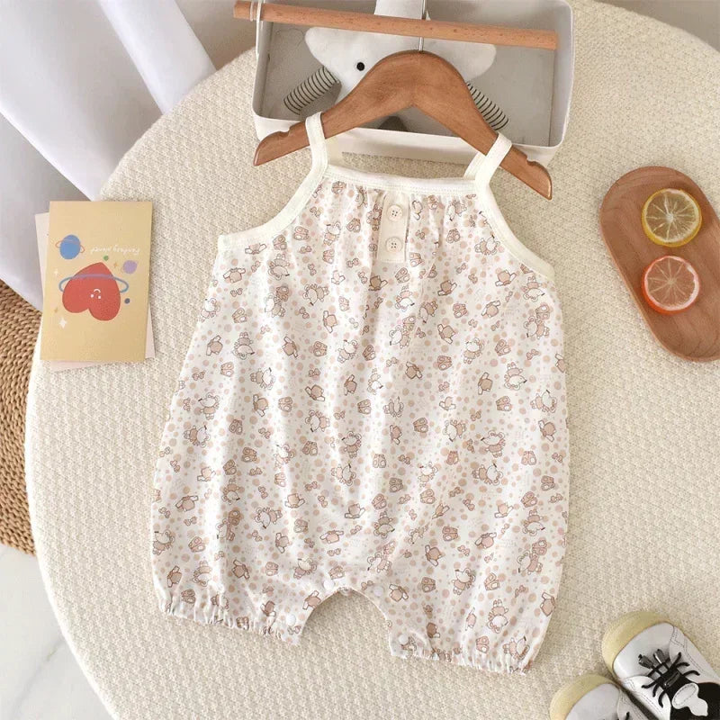 100% Cotton Sleeveless Romper - Pink Heart - Organic Cotton Clubs