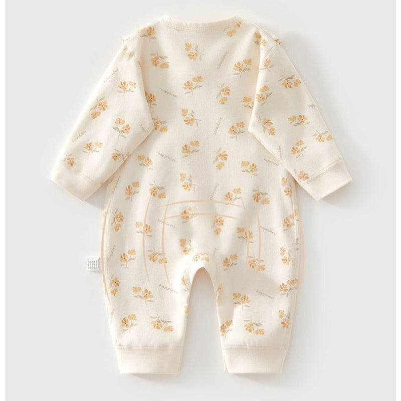 100% Cotton Long Sleeve Floral Romper - Orange Flower